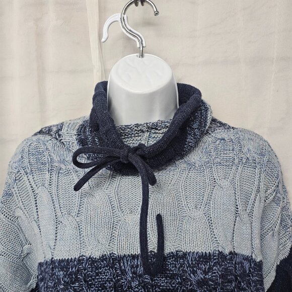 Chaps Sweater Mock Neck Blue Stripes Cableknit Preppy Casual Grunge 2X - Picture 2 of 7